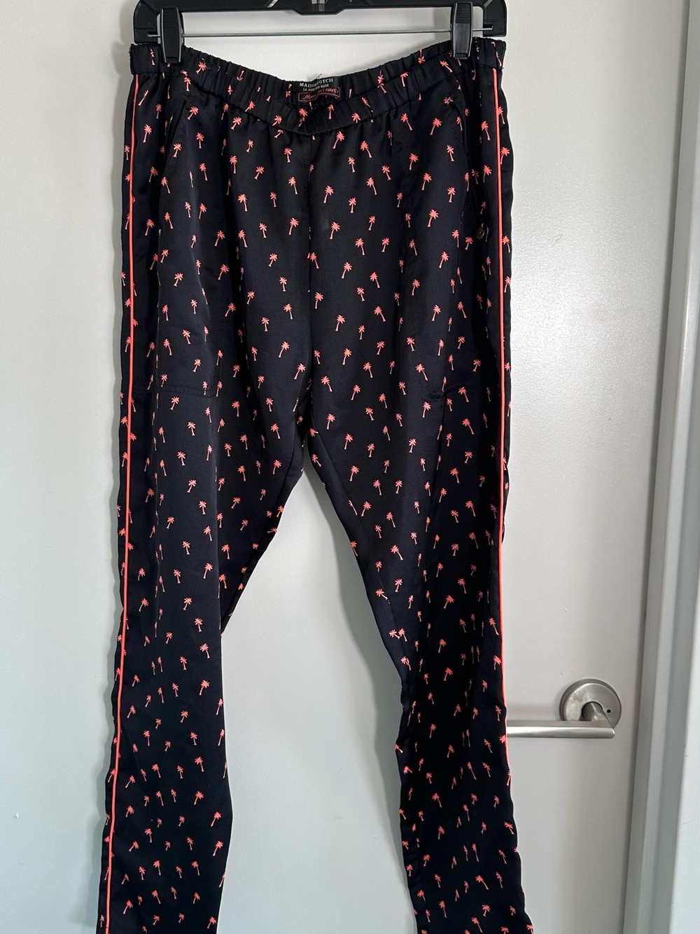 Scotch & Soda Black Track Joggers with Coral Palm Print